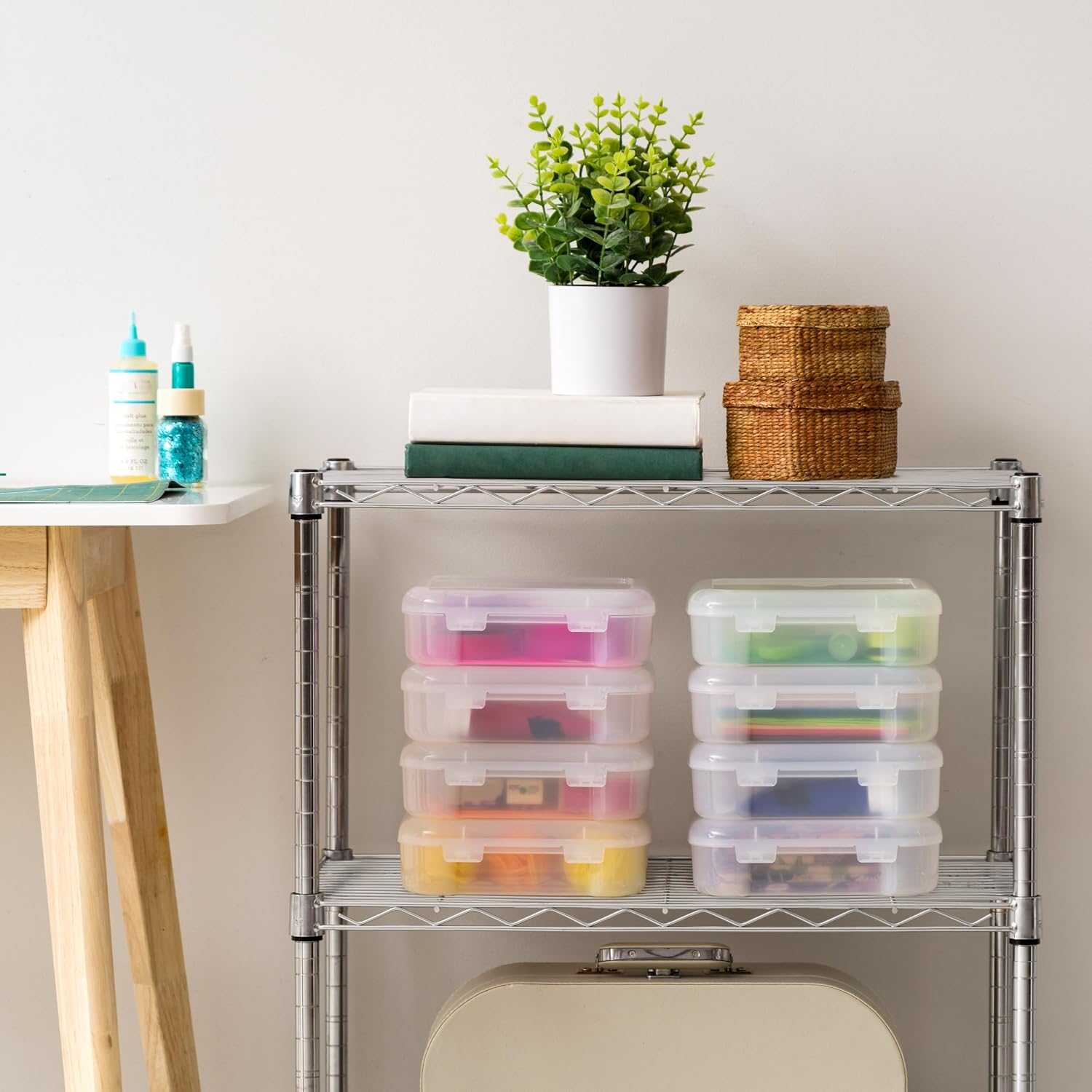 IRIS USA Fits 12 x 12 Paper, 6-Tier Scrapbook Rolling Storage Cart with Organizer for Stationery Vinyl Tools Office Art and Craft Supplies, Yarn, 6 Clear Cases w/ Built in Handle - White/Clear