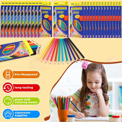 Dinifee 48 Set/1004 Count Bulk Back to School Supplies Kit for Student Include 576 Count Colored Pencils 480 HB Pencils 48 Pcs Manual Pencil Sharpeners with Lid for Art Classroom School Stationery