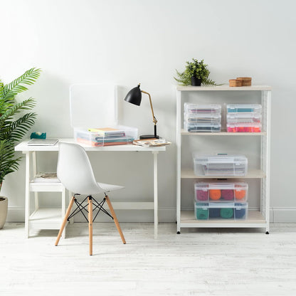 IRIS USA Fits 12 x 12 Paper, 6-Tier Scrapbook Rolling Storage Cart with Organizer for Stationery Vinyl Tools Office Art and Craft Supplies, Yarn, 6 Clear Cases w/ Built in Handle - White/Clear